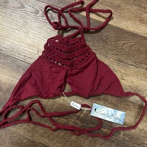 FRANKIES BIKINIS Burgundy/Crochet Swim Top